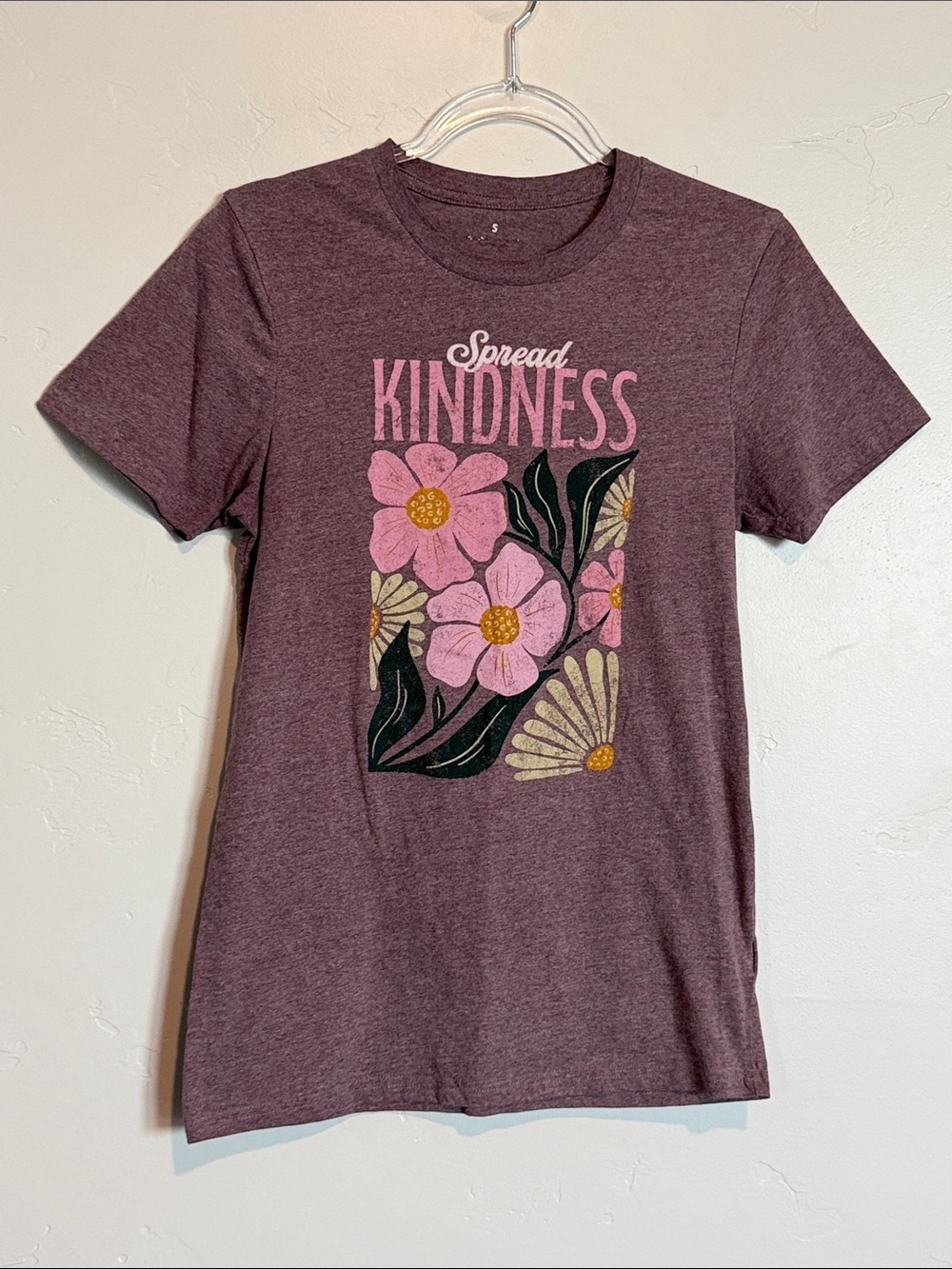 Spread Kindness Floral Graphic Tee - Mauve Small Casual Cotton Blend Top